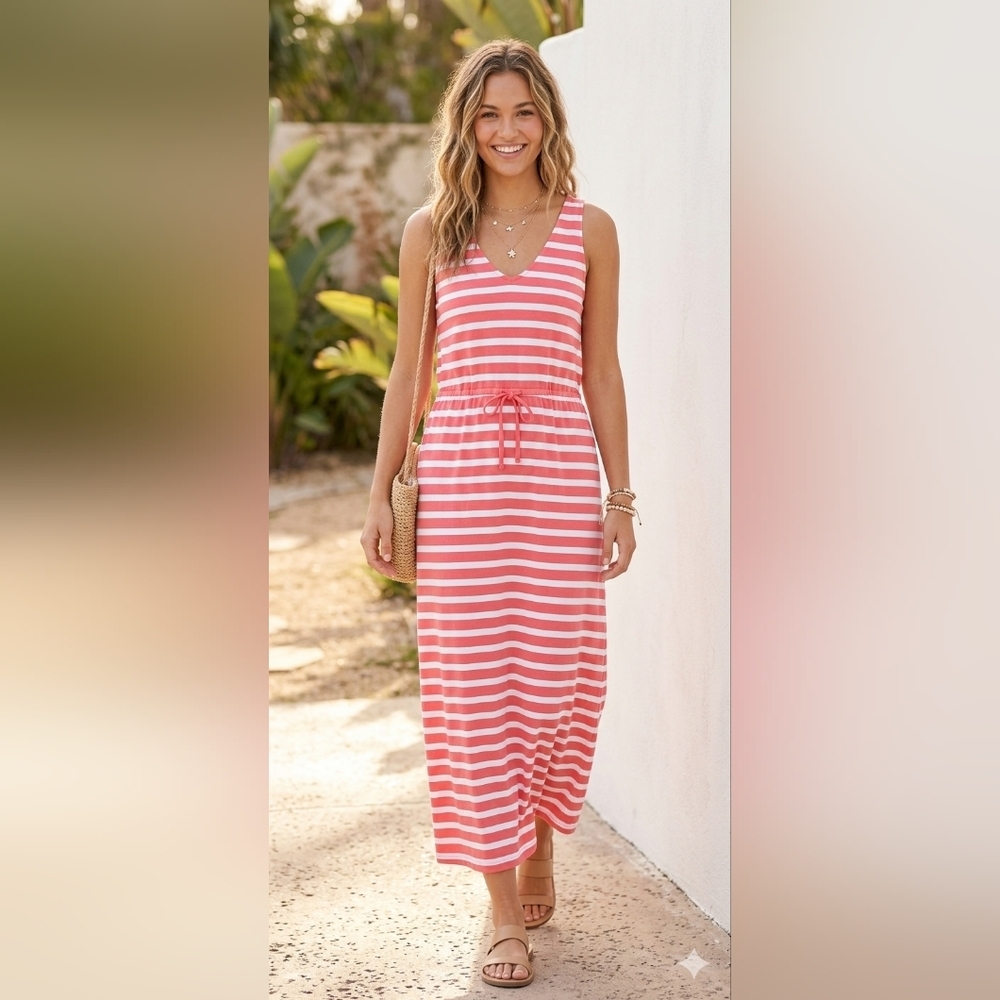 Koala Bay Red & White Striped Midi Dress | Sleeveless Vacation  Dress